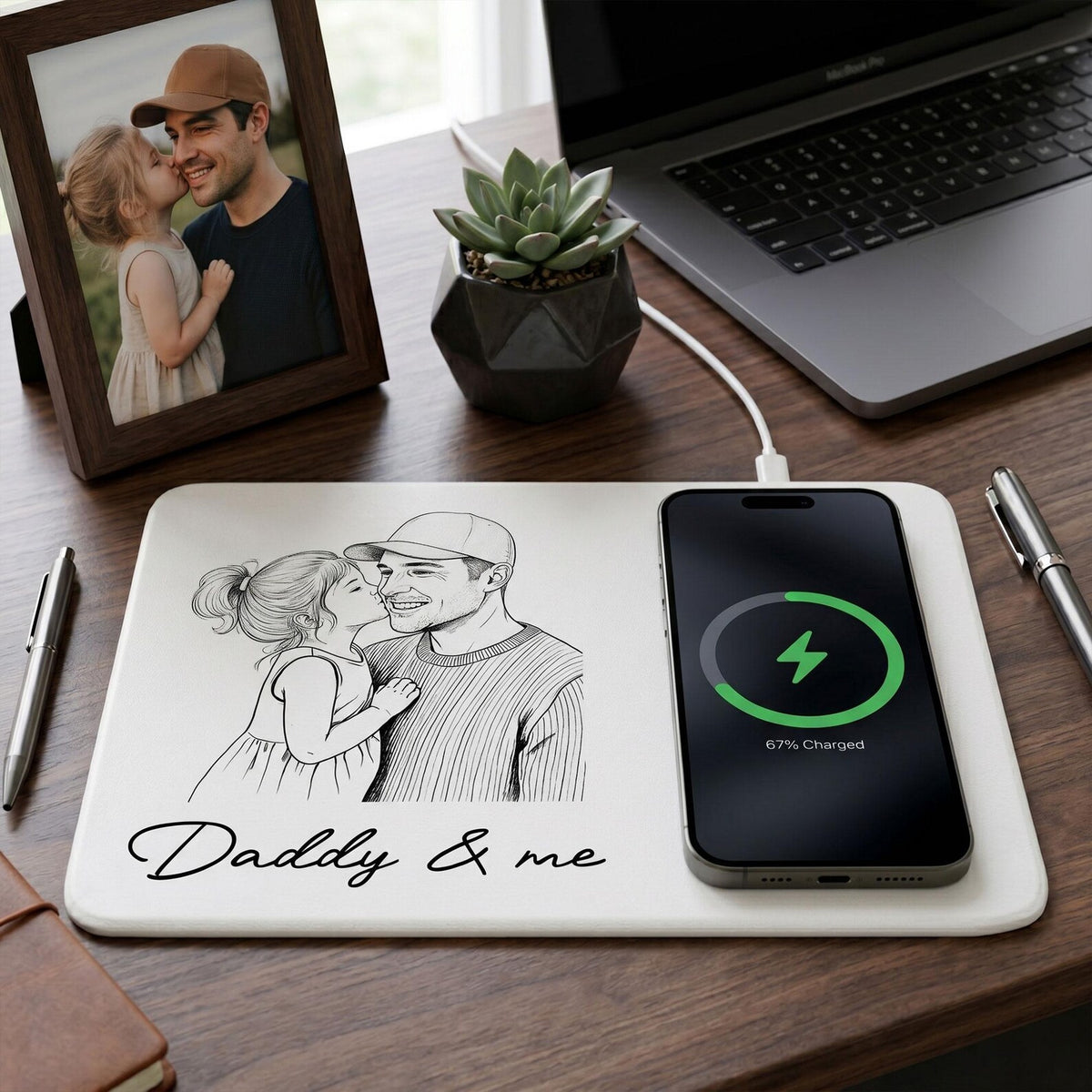 Personalized Fathers Day Gift Custom Photo Sketch Charging Pad, Custom Wireless Charger Pad For Husband Dad, Office Husband Desk Decor