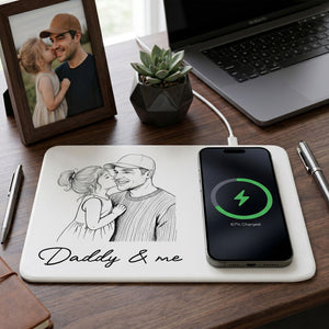Personalized Fathers Day Gift Custom Photo Sketch Charging Pad, Custom Wireless Charger Pad For Husband Dad, Office Husband Desk Decor