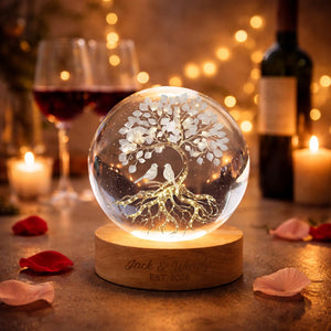 Personalized Couple Crystal Ball Lamp, Custom Love Tree Night Light, Romantic Anniversary Gift for Couples, Wedding Keepsake