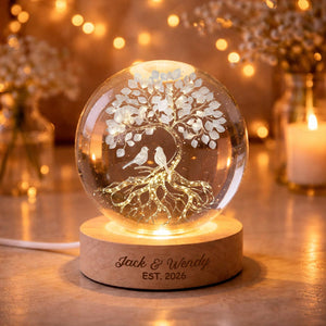 Personalized Couple Crystal Ball Lamp, Custom Love Tree Night Light, Romantic Anniversary Gift for Couples, Wedding Keepsake