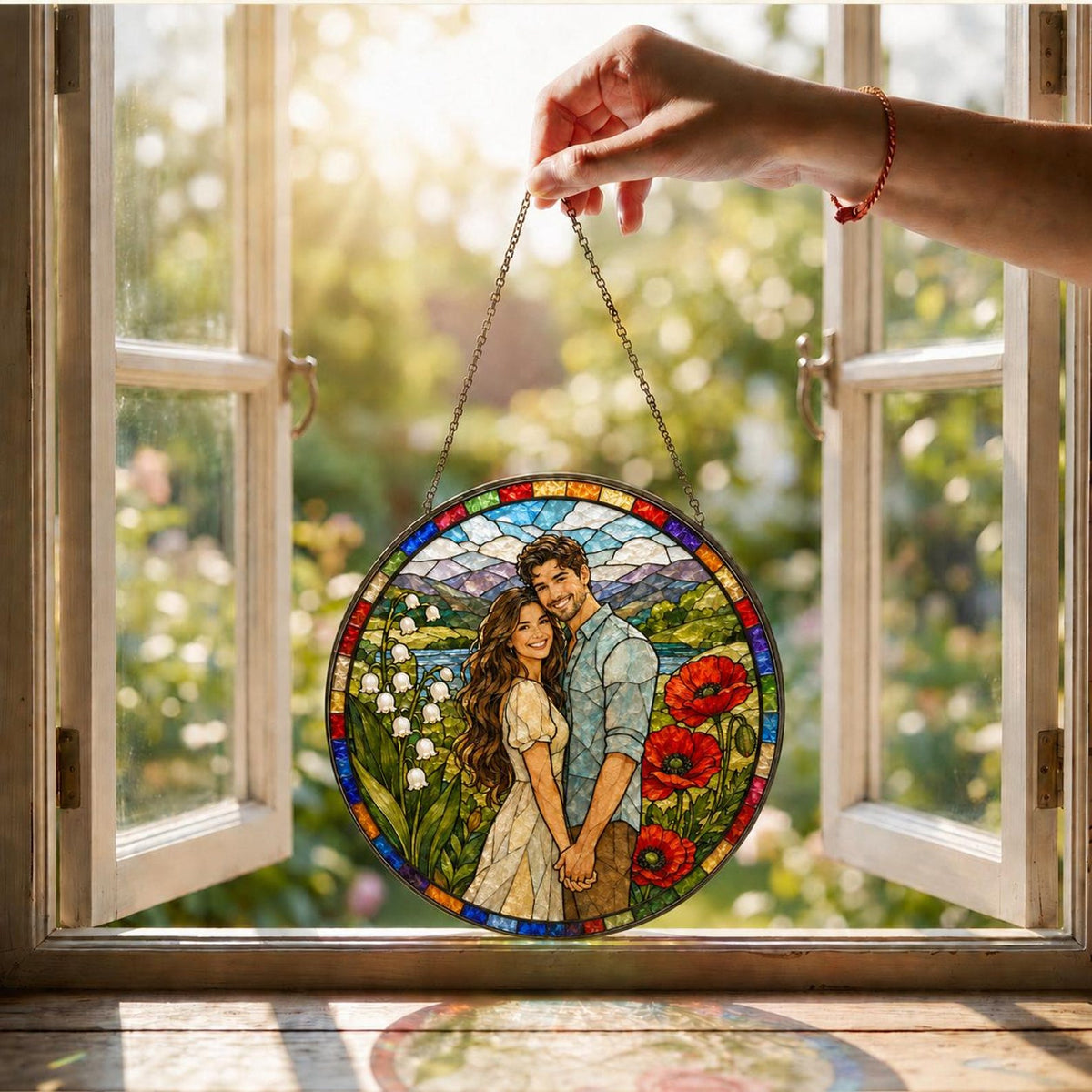 Custom Photo Suncatcher, Personalized Stained Glass Window Hanging, Couple Portrait Gift, Photo to Glass Art, Unique Picture Keepsake