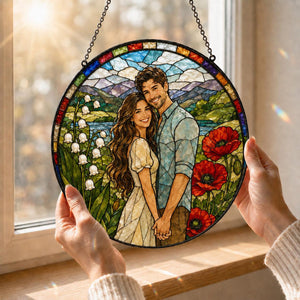 Custom Photo Suncatcher, Personalized Stained Glass Window Hanging, Couple Portrait Gift, Photo to Glass Art, Unique Picture Keepsake