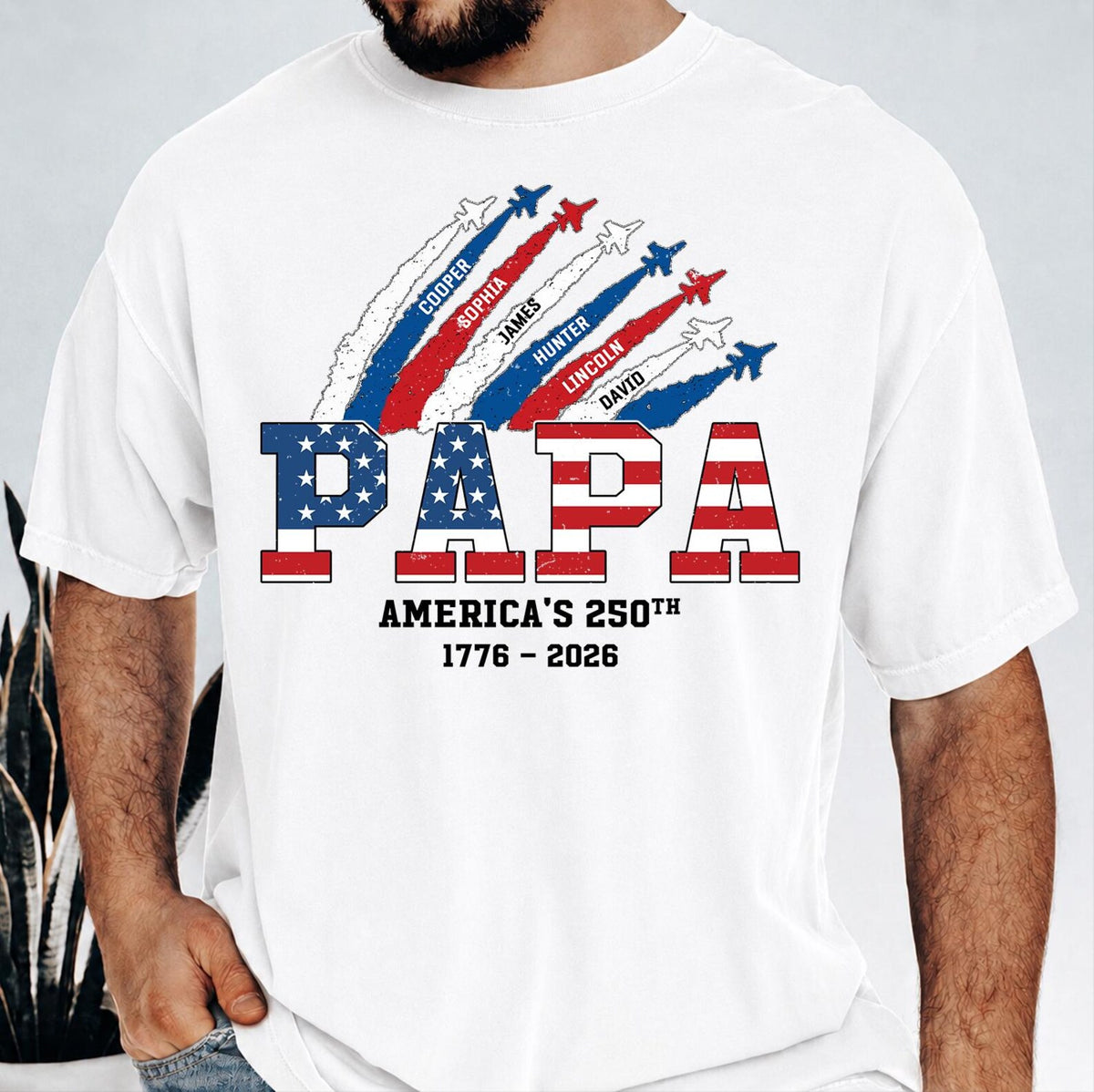 Personalized Proud Papa Grandpa Nation Flag American, 4th of July Papa Shirt, Cool Father's Day Gift For Papa, Grandpa Shirt with Kids Name