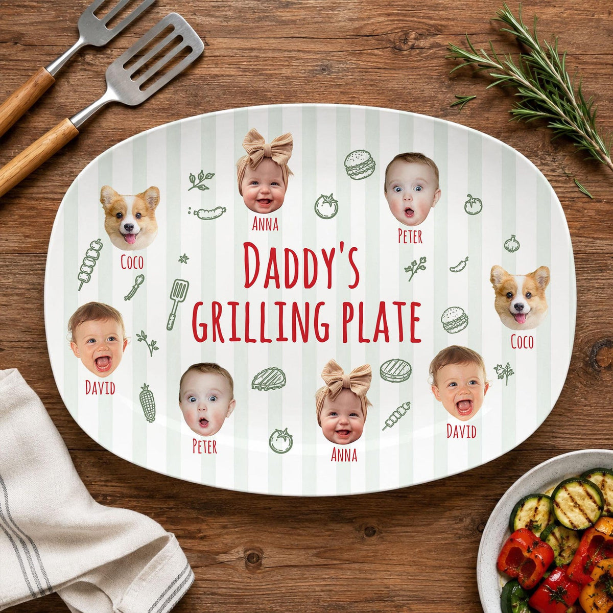 Personalized Pet & Kids Photo Dads Grilling Plate, Funny Kids Photo Platter, BBQ Dad Gift For Husband, Grandpa Gift, Fathers Day Gift Idea