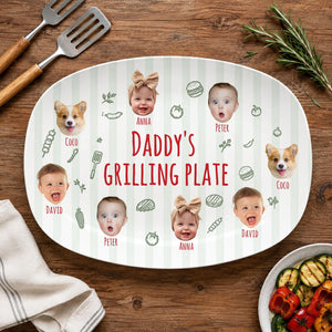 Personalized Pet & Kids Photo Dads Grilling Plate, Funny Kids Photo Platter, BBQ Dad Gift For Husband, Grandpa Gift, Fathers Day Gift Idea