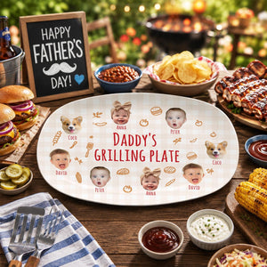 Personalized Pet & Kids Photo Dads Grilling Plate, Funny Kids Photo Platter, BBQ Dad Gift For Husband, Grandpa Gift, Fathers Day Gift Idea