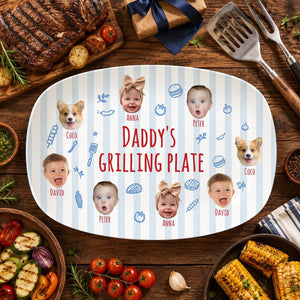 Personalized Pet & Kids Photo Dads Grilling Plate, Funny Kids Photo Platter, BBQ Dad Gift For Husband, Grandpa Gift, Fathers Day Gift Idea