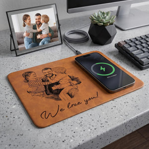 Personalized Fathers Day Gift Custom Photo Sketch Charging Pad, Custom Wireless Charger Pad For Husband Dad, Office Husband Desk Decor