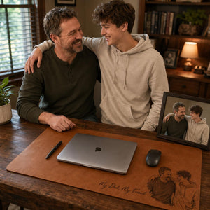 Personalized Dad Photo Leather Desk Mat, Custom Sketch Art Mouse Pad, Father s Day Gift for Daddy, Papa, Grandpa