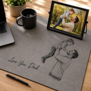 Personalized Dad Photo Leather Desk Mat, Custom Sketch Art Mouse Pad, Father s Day Gift for Daddy, Papa, Grandpa