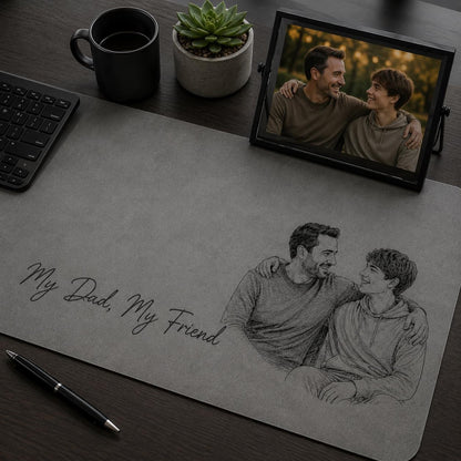 Personalized Dad Photo Leather Desk Mat, Custom Sketch Art Mouse Pad, Father s Day Gift for Daddy, Papa, Grandpa