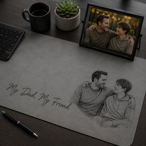 Personalized Dad Photo Leather Desk Mat, Custom Sketch Art Mouse Pad, Father s Day Gift for Daddy, Papa, Grandpa