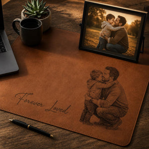 Personalized Dad Photo Leather Desk Mat, Custom Sketch Art Mouse Pad, Father s Day Gift for Daddy, Papa, Grandpa