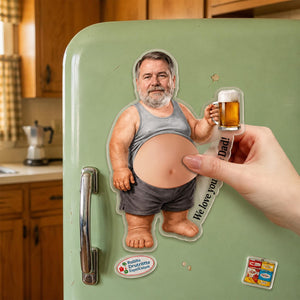 Personalized Funny Dad s Grilling Face Squishy Belly Fridge Magnet, Father's Day Gift For Husband, Custom Dad Photo Squeeze Magnet, Kitchen