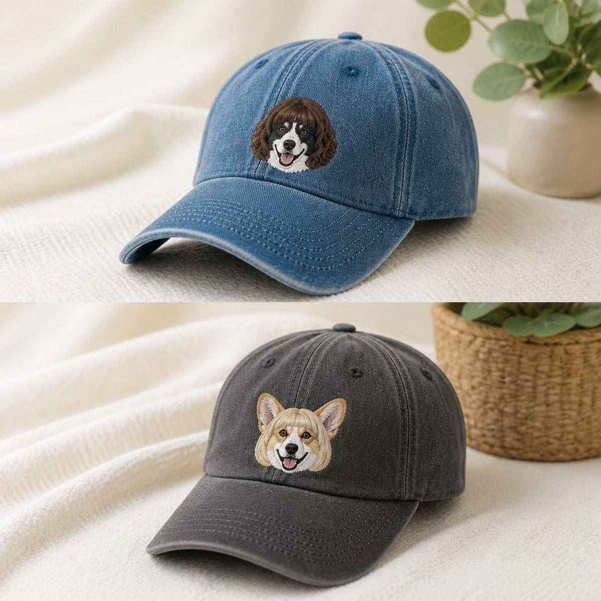 Custom Pet Wig Fake Hair Embroidered Hat,Personalized Dog Cat Photo Baseball Cap with Wig Style, Funny Pet Portrait Gift for Dog Mom Cat Dad