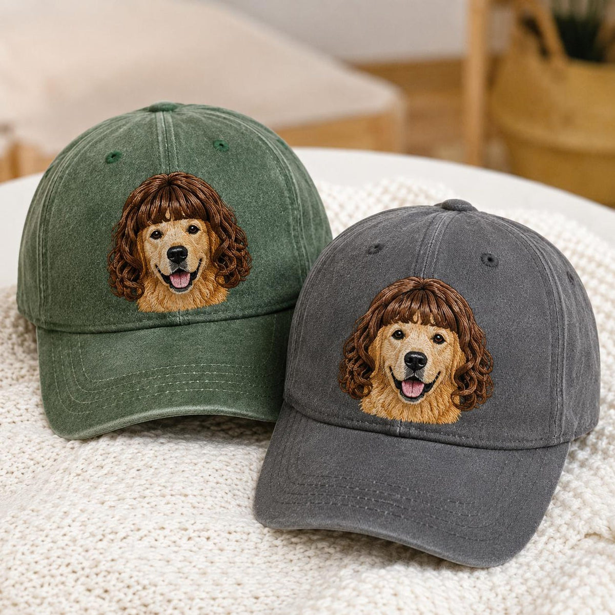 Custom Pet Wig Fake Hair Embroidered Hat,Personalized Dog Cat Photo Baseball Cap with Wig Style, Funny Pet Portrait Gift for Dog Mom Cat Dad