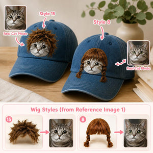 Custom Pet Wig Fake Hair Embroidered Hat,Personalized Dog Cat Photo Baseball Cap with Wig Style, Funny Pet Portrait Gift for Dog Mom Cat Dad