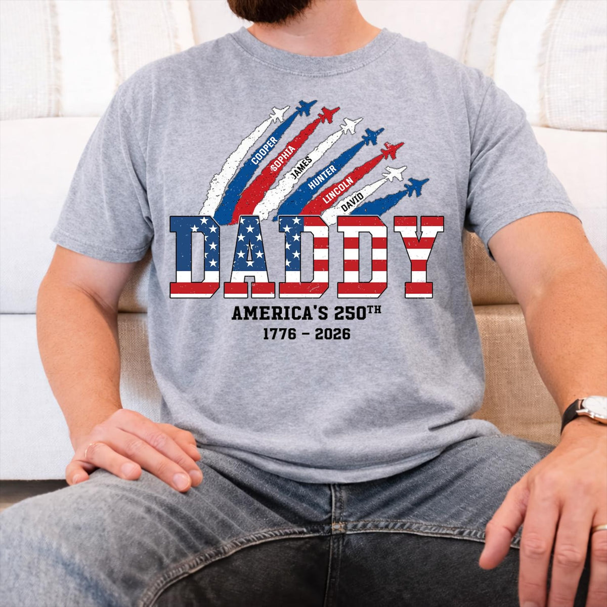 Personalized Proud Papa Grandpa Nation Flag American, 4th of July Papa Shirt, Cool Father's Day Gift For Papa, Grandpa Shirt with Kids Name