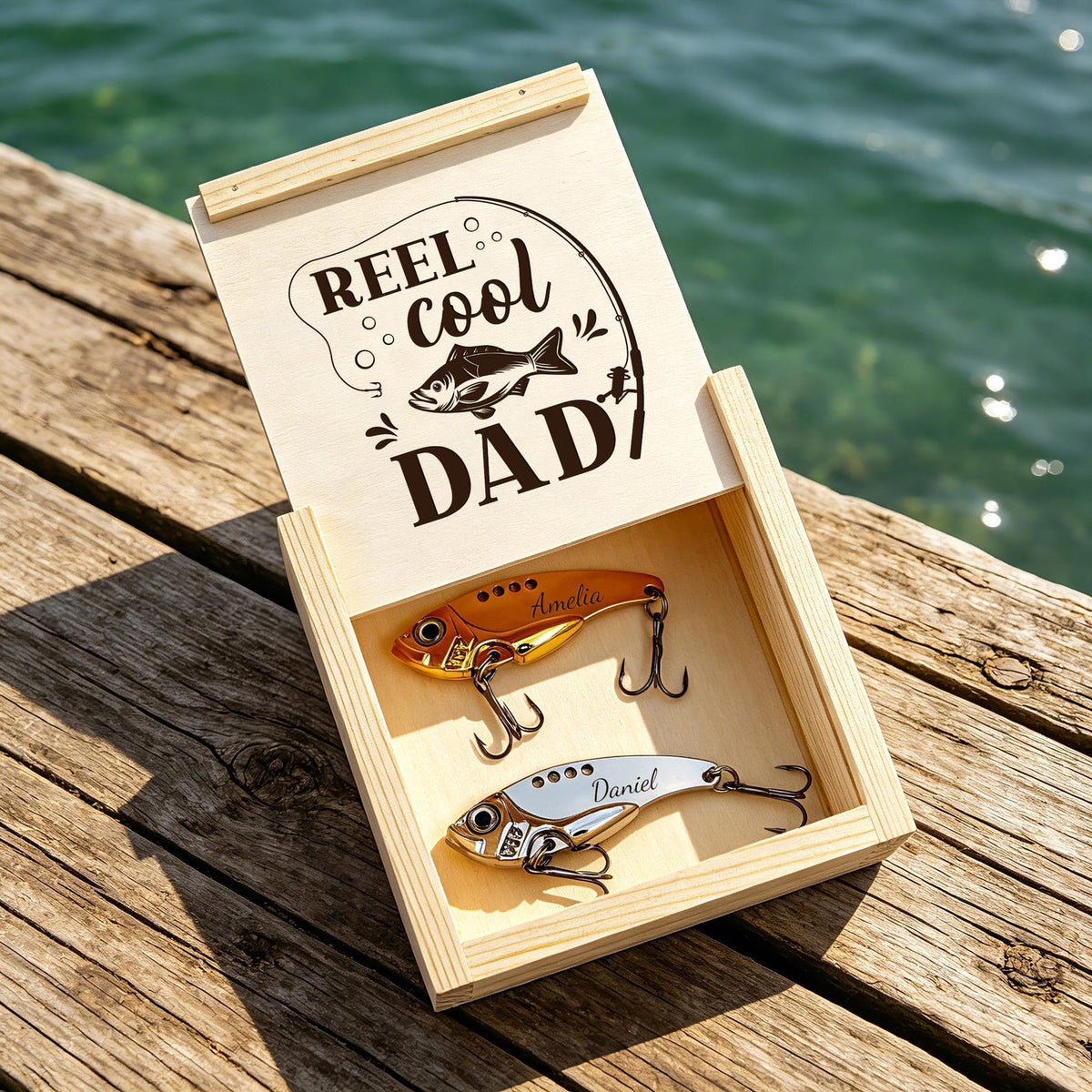 Personalized Fishing Lure Set, Custom Engraved Metal Bait, Gift for Dad Grandpa Uncle, Birthday Retirement & Father's Day Fisherman Keepsake