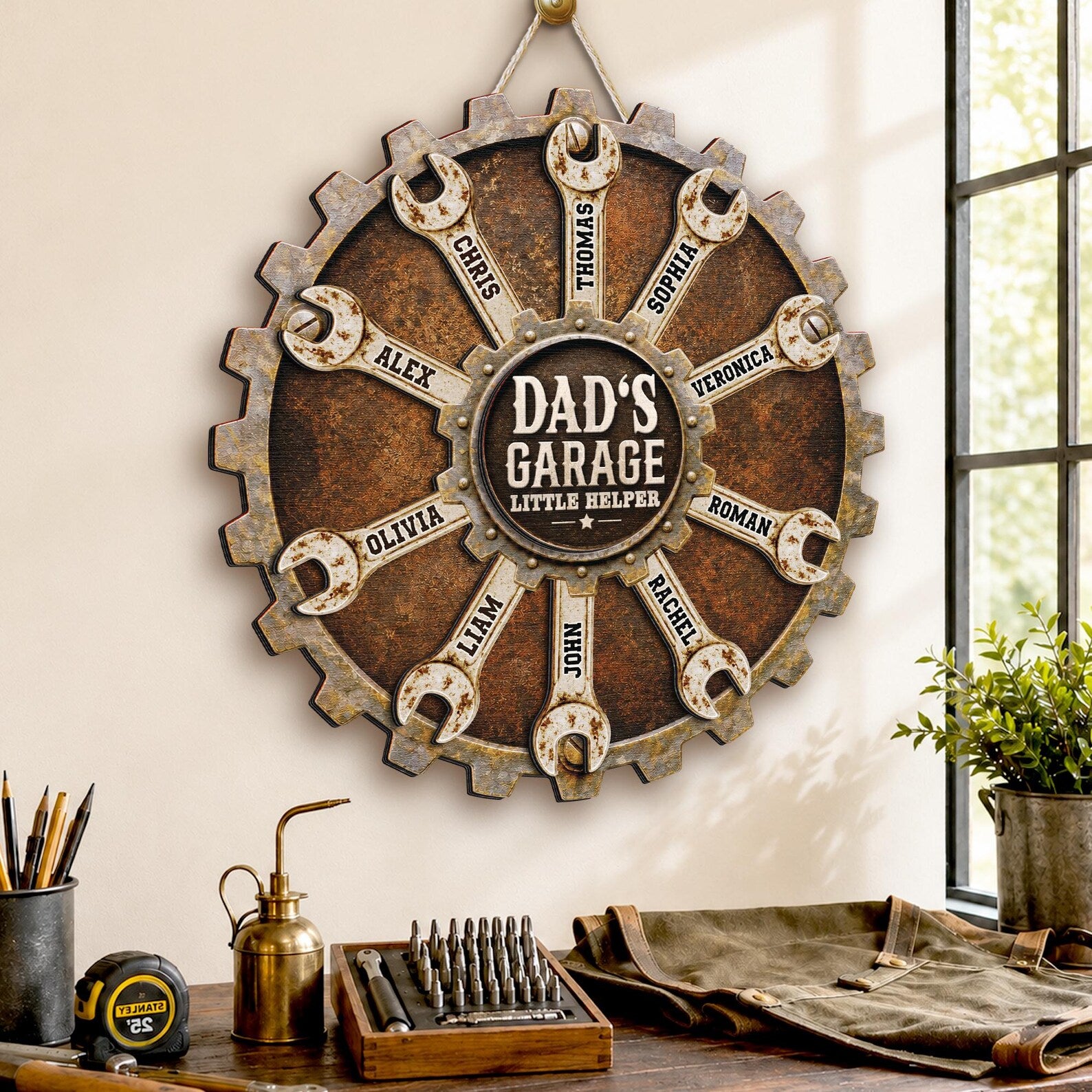 Personalized Dad We Love You Garage Sign,Father Day Gift For Husband Dad Grandpa,Dad with Kid Name,Daddy Birthday,Workshop Sign,Family Decor