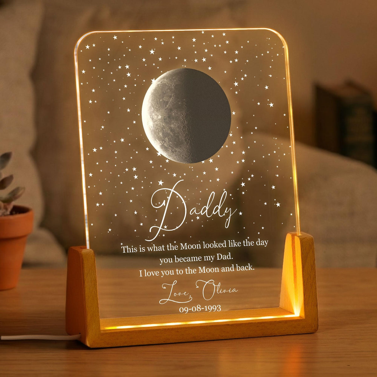 Custom Moon Phase By Date Night Light, Personalized Father's Day Gift For Dad Father's Day Keepsake, Moon Phase With Kid Names Night Light