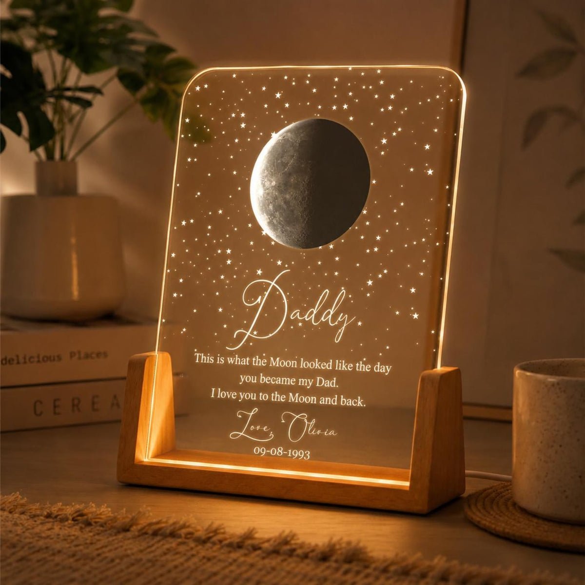 Custom Moon Phase By Date Night Light, Personalized Father's Day Gift For Dad Father's Day Keepsake, Moon Phase With Kid Names Night Light