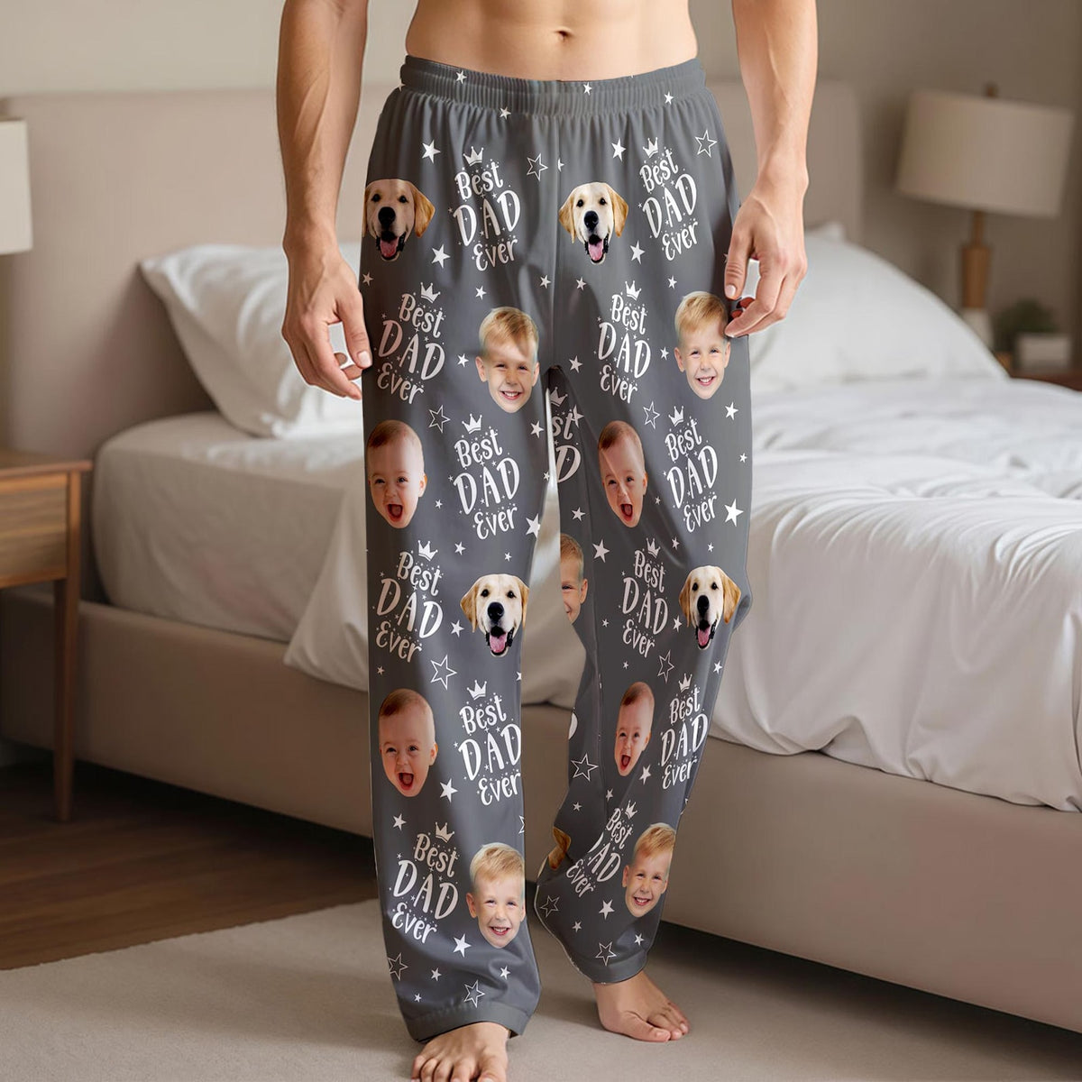 BestDadEver Custom Face Pajama Pants Shorts, Photo Gift fro Dad, Father's day Gifts