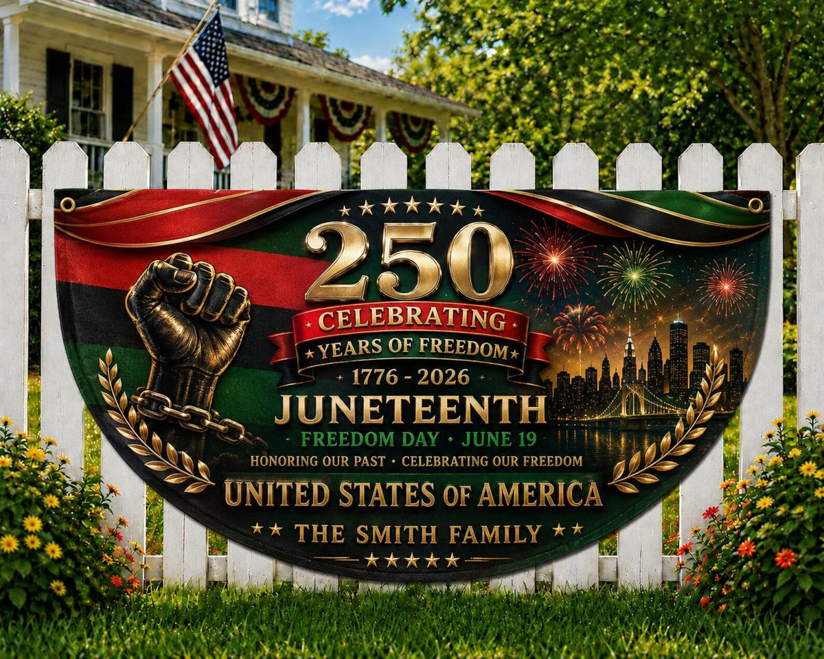 Personalized Juneteenth 250th Anniversary Bunting Banner, Juneteenth Freedom Day Fence Flag, Black History Patriotic Decor