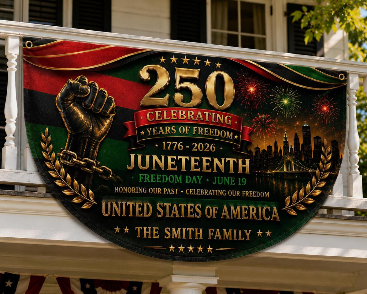 Personalized Juneteenth 250th Anniversary Bunting Banner, Juneteenth Freedom Day Fence Flag, Black History Patriotic Decor