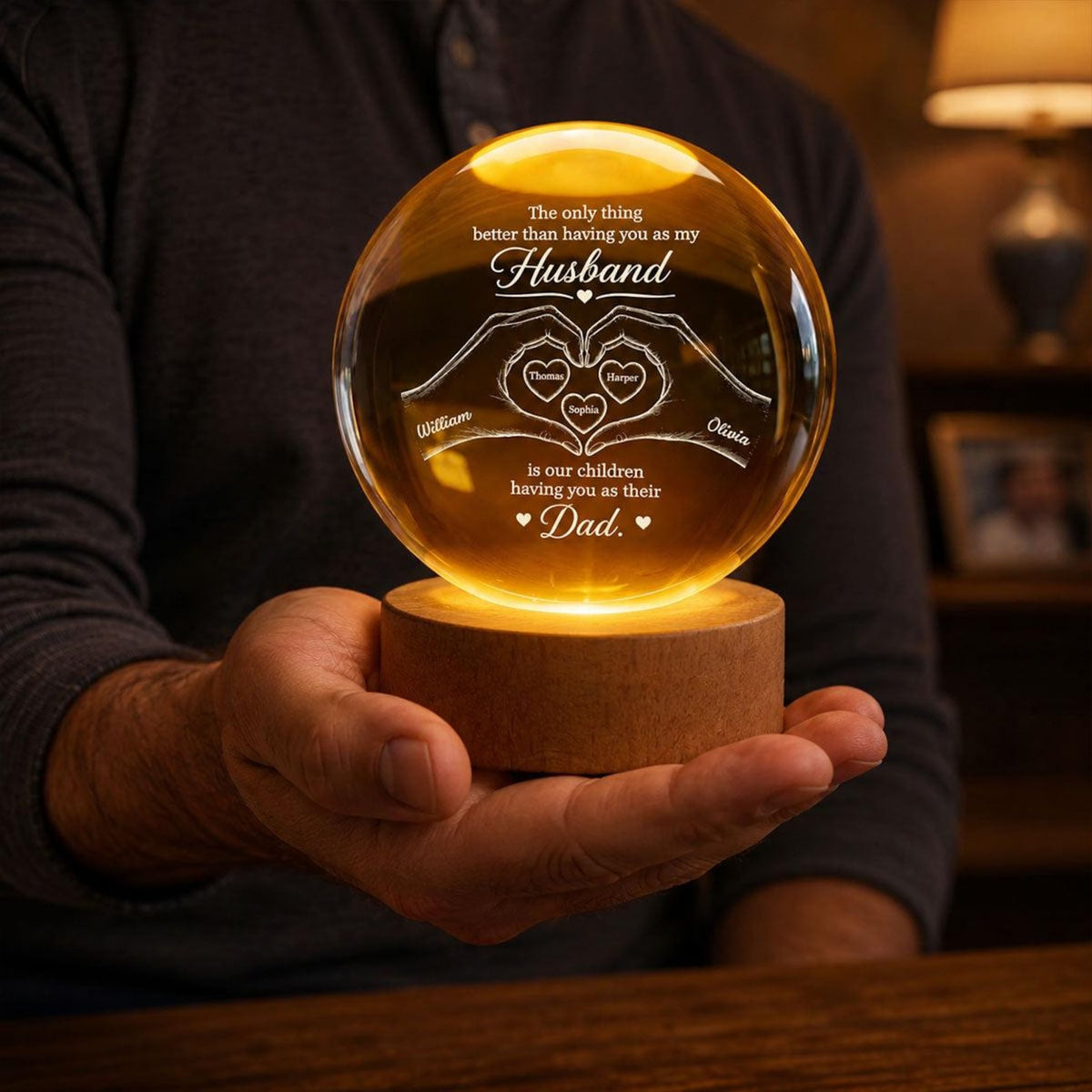 The Only Thing Having You As My Husband Hearts in Hands - Personalized Crystal Ball LED Night Light - Father's Day Gift For Husband