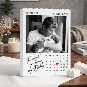 Personalized Dad Photo Building Block, 1st Fathers Day Gift for Him, Calendar Bricks Puzzle Gift for New Dad, The Moment You Became My Daddy