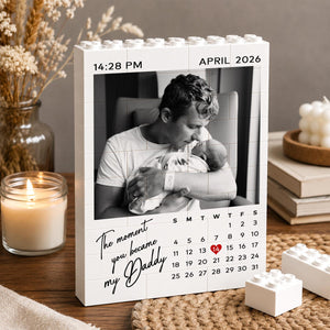 Personalized Dad Photo Building Block, 1st Fathers Day Gift for Him, Calendar Bricks Puzzle Gift for New Dad, The Moment You Became My Daddy