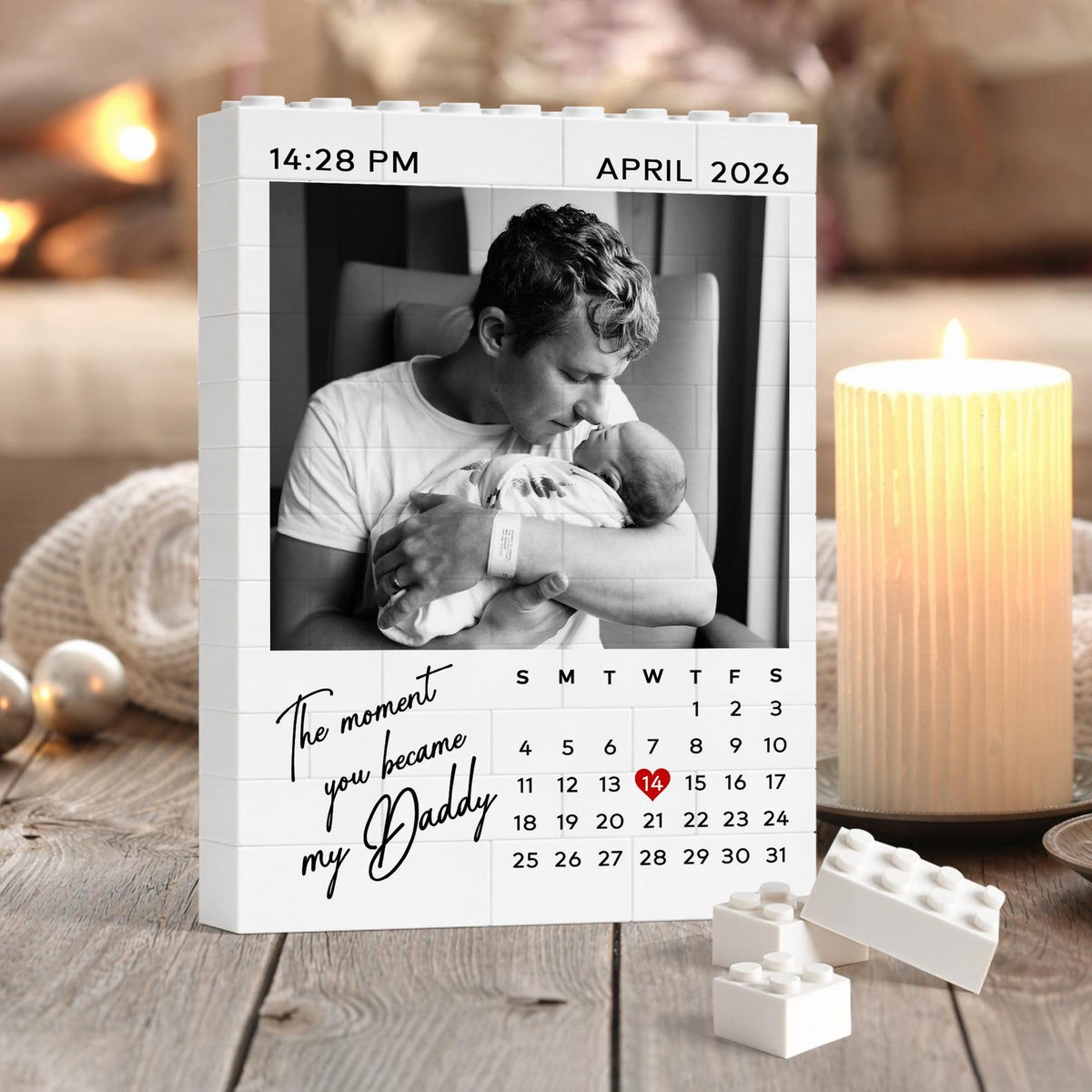 Personalized Dad Photo Building Block, 1st Fathers Day Gift for Him, Calendar Bricks Puzzle Gift for New Dad, The Moment You Became My Daddy