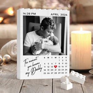 Personalized Dad Photo Building Block, 1st Fathers Day Gift for Him, Calendar Bricks Puzzle Gift for New Dad, The Moment You Became My Daddy