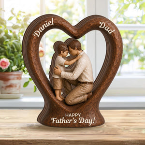 Custom Name Gift for Dad, Personalized Dad Kids Heart 2D FLAT Wooden Block, Father Child Keepsake, Family Wooden Decor, Fathers Day Gift