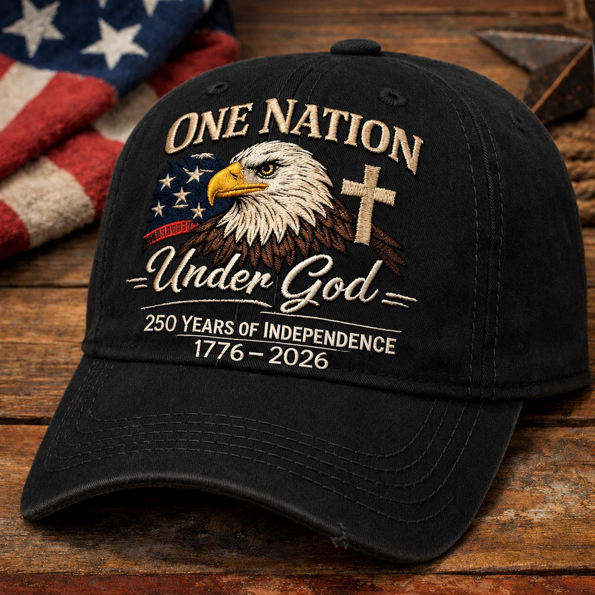 Custom One Nation Under God 250 Years embroidered Hat, 1776-2026 Patriotic Eagle Faith Cap, Independence Anniversary Gift