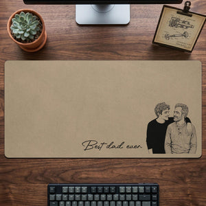 Personalized Dad We Love You Custom Photo Sketch Line Art Desk Mat, Father's Day Gift For Husband, Daddy & Kid Picture Desk Pad Mouse Mat