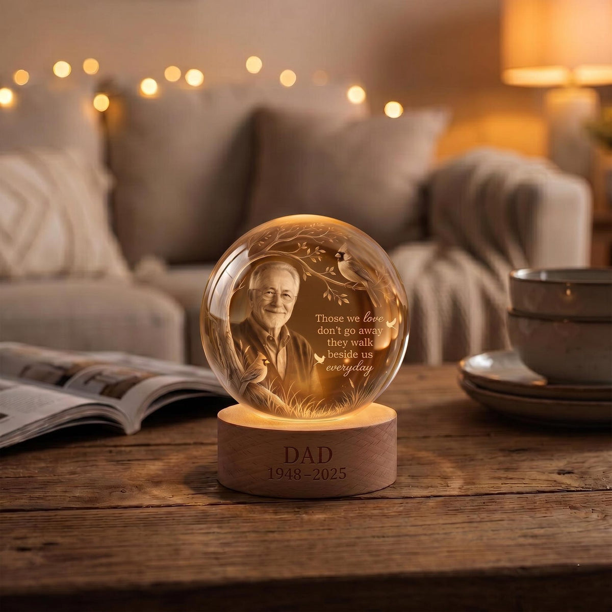Personalized Photo Memorial Crystal Globe Lamp, Custom Remembrance Light, They Walk Beside Us Have No Fear Keepsake, Bereavement Gift