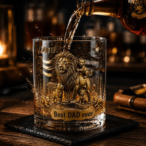 Personalized Lion Family Whiskey Glass Custom Names on Cubs Best Dad Ever Gift Father's Day Gift