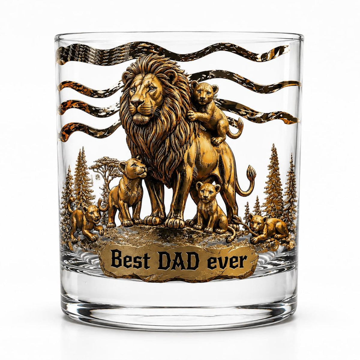 Personalized Lion Family Whiskey Glass Custom Names on Cubs Best Dad Ever Gift Father's Day Gift