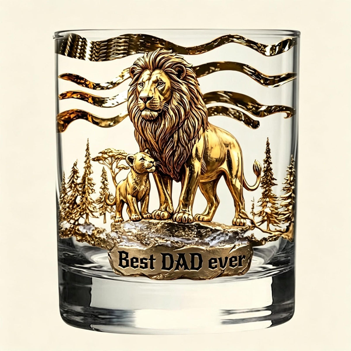 Personalized Lion Family Whiskey Glass Custom Names on Cubs Best Dad Ever Gift Father's Day Gift