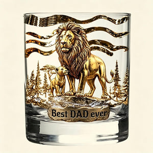 Personalized Lion Family Whiskey Glass Custom Names on Cubs Best Dad Ever Gift Father's Day Gift