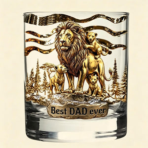 Personalized Lion Family Whiskey Glass Custom Names on Cubs Best Dad Ever Gift Father's Day Gift