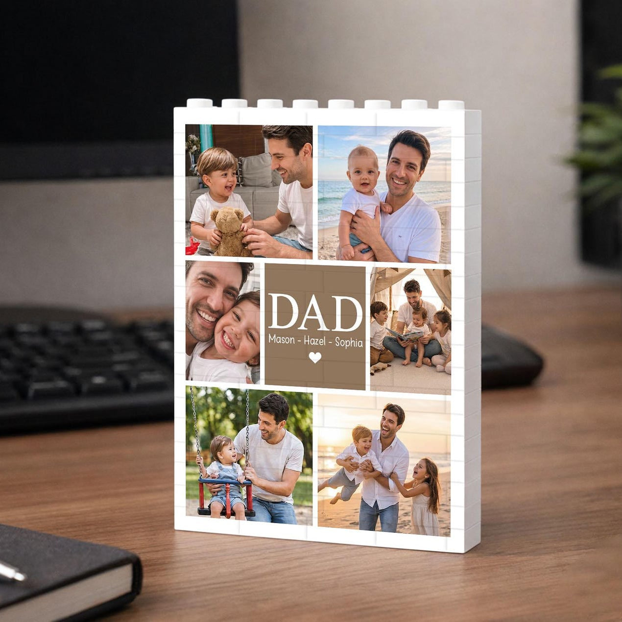 Custom Photo Collage Dad And Kids Building Blocks, Fathers Day Gift for Him, Bricks Puzzle Gift for Husband, New Dad Gift, Family Keepsake