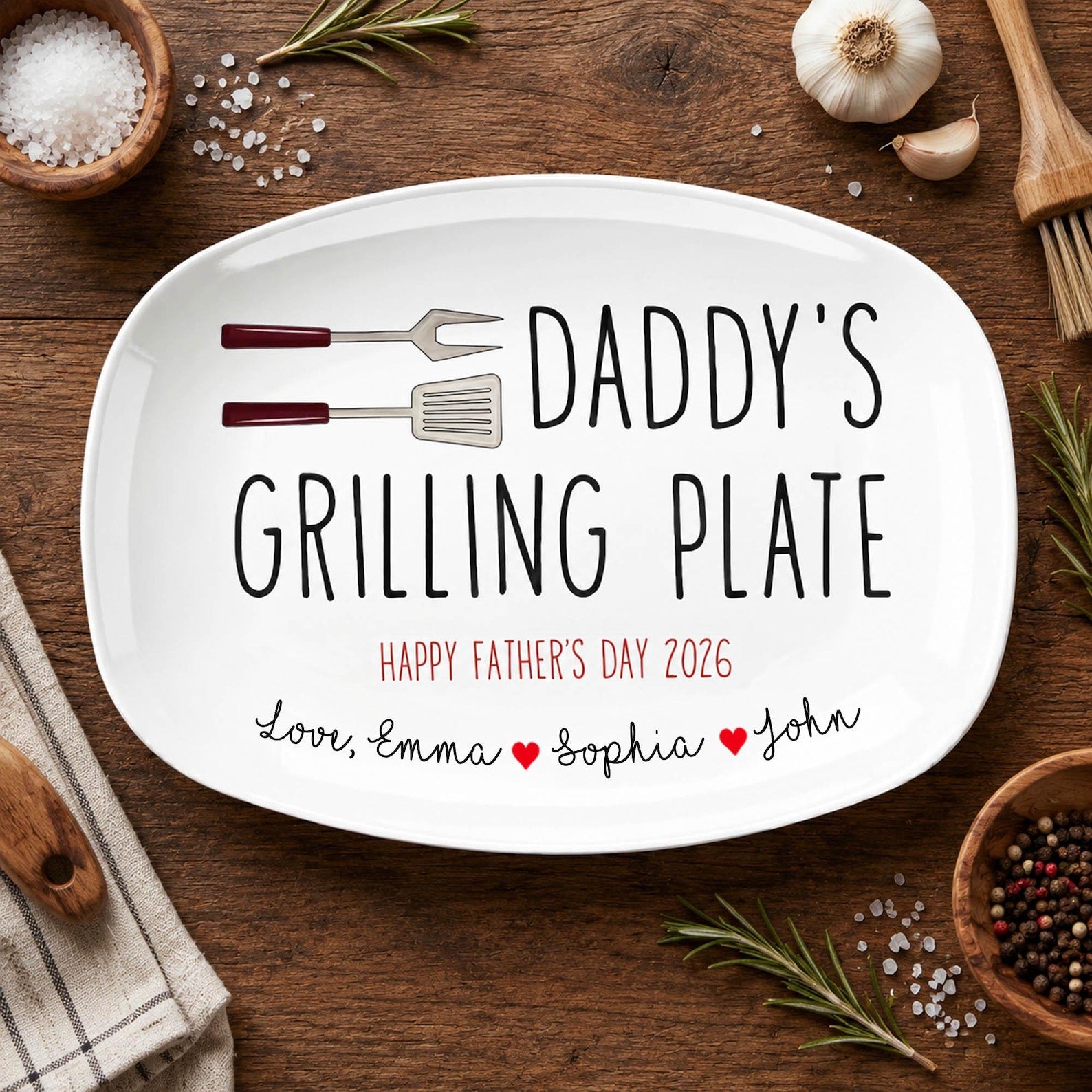 Personalized Grill Master Gift for Dad, Father s Day Gifts Grilling Platter with kids names, Custom backyard bbq gift