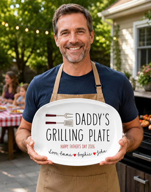 Personalized Grill Master Gift for Dad, Father s Day Gifts Grilling Platter with kids names, Custom backyard bbq gift