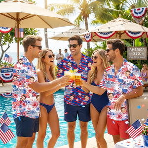 Custom Face Hawaiian Shirt: Personalized America Flag 250th Anniversary Beach Shirt for Men Women