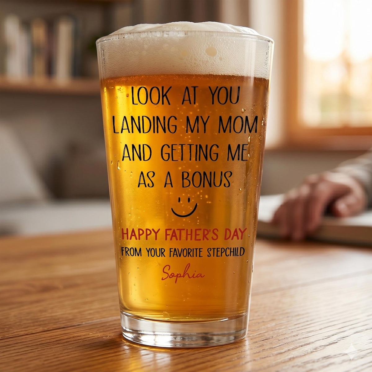 Personalized Funny Bonus Dad Beer Glass, Stepdad Pint Glass, Custom Name Father's Day Gift from Stepchild, Stepfather Humor Beer Mug for Him