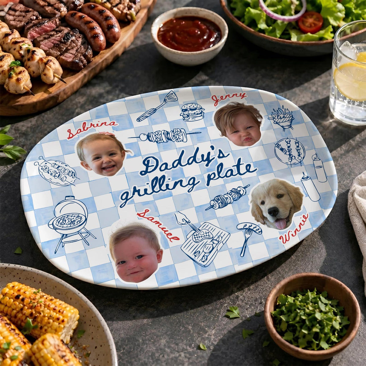 Personalized Photo Dad's Grilling Plate, Custom Baby Face Grill Platter, Father s Day Gift for Dad