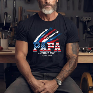 Personalized Proud Papa Grandpa Nation Flag American, 4th of July Papa Shirt, Cool Father's Day Gift For Papa, Grandpa Shirt with Kids Name